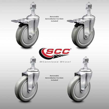 Service Caster 5 Inch SS Gray Polyurethane 1/2 Inch Threaded Stem Caster Total Lock Brake, 2PK SCC-SSTSTTL20S514-PPUB-121315-2-S-2
